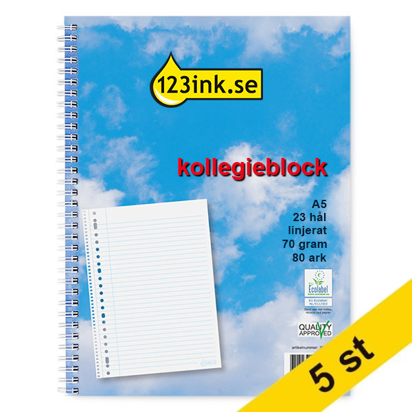 ⭐Kollegieblock A4 linjerat | 80 ark | 123ink | 5st  300590 - 1