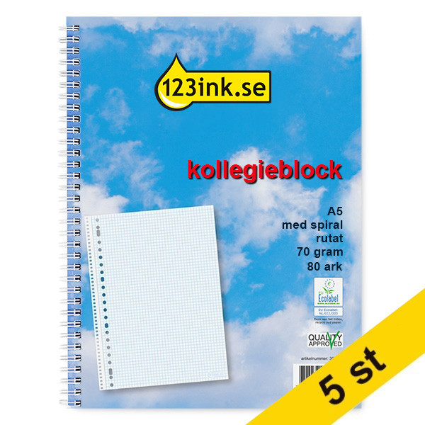 ⭐Kollegieblock A4 rutat | 80 ark | 123ink | 5st  300592 - 1