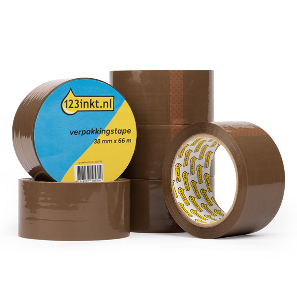 ⭐Packtejp 38mm x 66m | 123ink | brun | 6st  301982 - 1