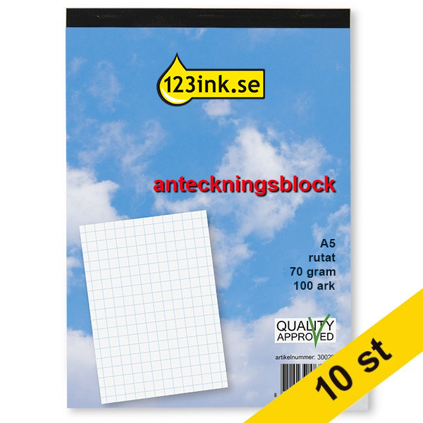 Anteckningsblock A5 rutat | 100 ark | 123ink | 10st  300790 - 1