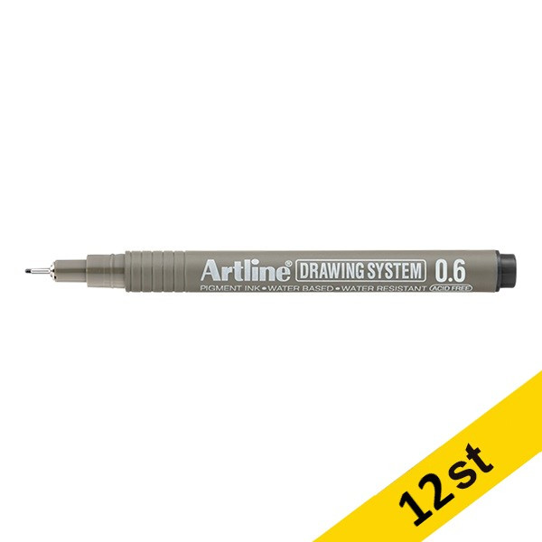 Artline Fineliner 0.6mm | Artline Drawing System 0.6 | svart 12st EK-236BLACK 501243 - 1