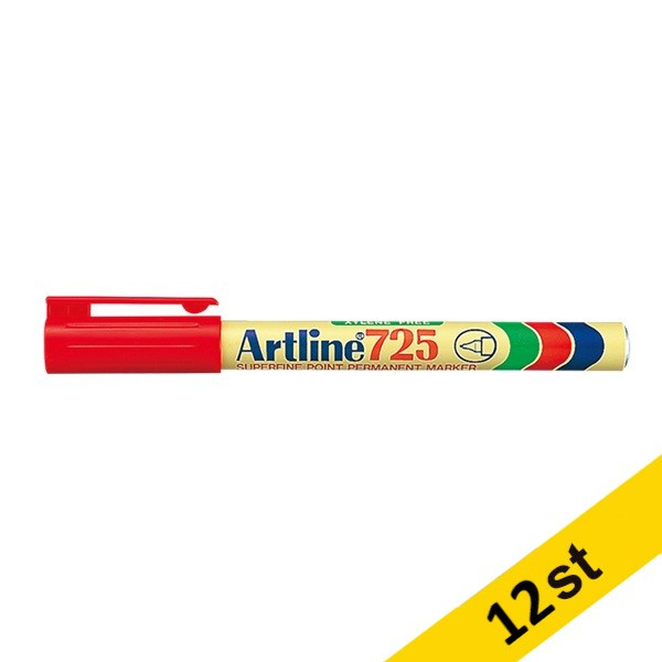 Artline Märkpenna permanent 0.4mm | Artline 725 Superfine | röd | 12st EK-725RED 501058 - 1