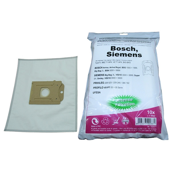 Bosch | mikrofiberdammsugarpåsar | 10 påsar + 1 filter (varumärket 123ink)  SBO01009 - 1