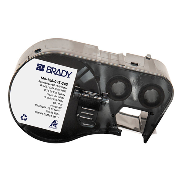 Brady M4-125-075-342 värmekrympslang | svart text - vit tejp | 19,05mm x 6,00mm (original) M4-125-075-342 148324 - 1