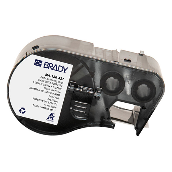 Brady M4-136-427 laminerad vinyltejp | svart text - vit tejp | 19,05mm x 25,4mm x 9,53mm (original) M4-136-427 148112 - 1
