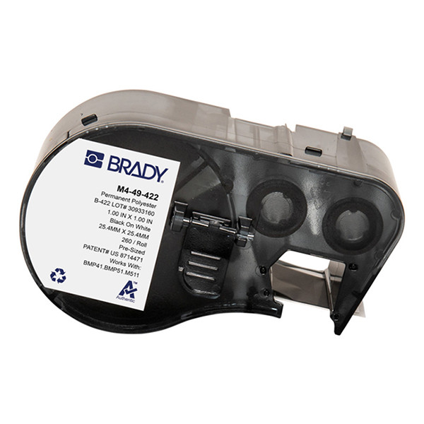Brady M4-49-422 permanent polyestertejp | svart text - vit tejp | 25,4mm x 25,4mm (original) M4-49-422 148332 - 1