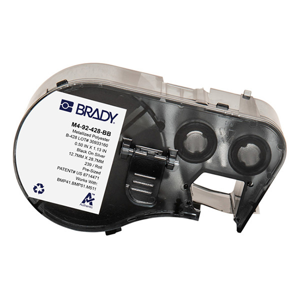 Brady M4-92-428-BB metalliserad polyestertejp | svart text - ljusgrå tejp | 12,70mm x 33,02mm (original) M4-92-428-BB 148270 - 1