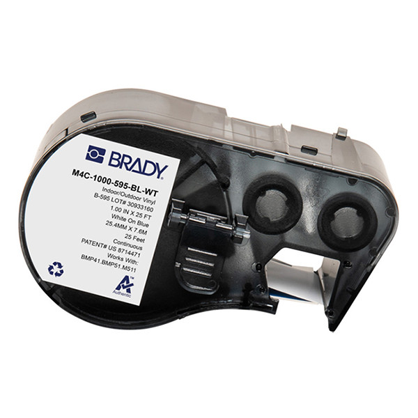 Brady M4C-1000-595-BL-WT vinyltejp | vit text - blåt tejp | 25,4mm x 7,62m (original) M4C-1000-595-BL-WT 148236 - 1