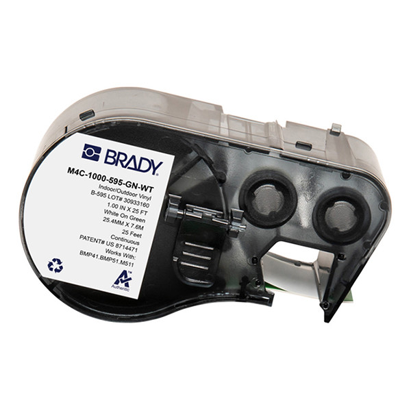 Brady M4C-1000-595-GN-WT vinyltejp | vit text - grön tejp | 25,4mm x 7,62m (original) M4C-1000-595-GN-WT 148232 - 1