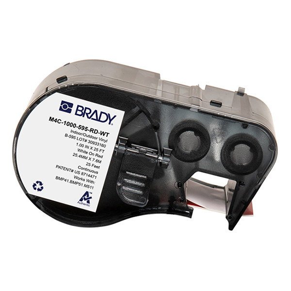 Brady M4C-1000-595-RD-WT vinyltejp | vit text - röd tejp | 25,40mm x 7,62m (original) M4C-1000-595-RD-WT 147966 - 1