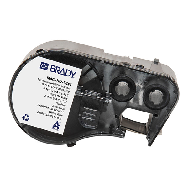 Brady M4C-187-7641 värmekrympslang | svart text - vit tejp | 8,50mm x 2,13m (original) M4C-187-7641 148354 - 1