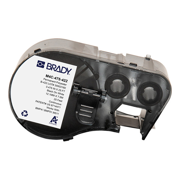Brady M4C-475-422 polyestertejp | svart text - vit tejp | 12,07mm x 7,62m (original) M4C-475-422 148202 - 1