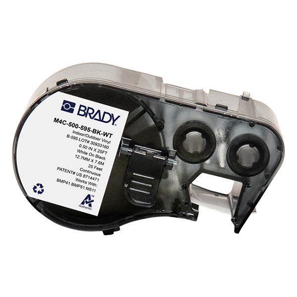 Brady M4C-500-595-BK-WT vinyltejp | vit text - svart tejp | 12,70mm x 7,62m (original) M4C-500-595-BK-WT 147958 - 1