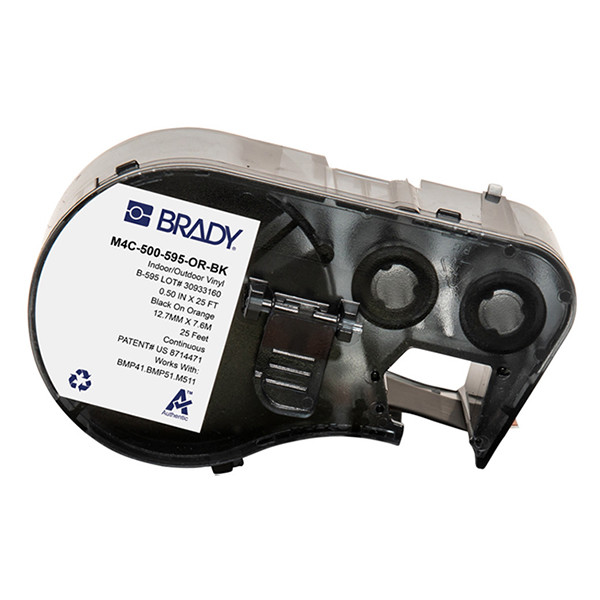 Brady M4C-500-595-OR-BK vinyltejp | svart text - orange tejp | 12,7mm x 7,62m (original) M4C-500-595-OR-BK 148196 - 1