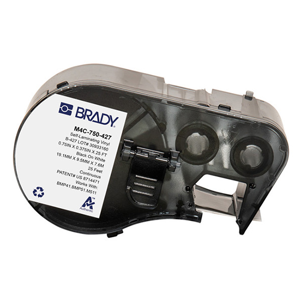 Brady M4C-750-427 laminerad vinyltejp | svart text - vit tejp | 19,05mm x 7,62m x 9,53mm (original) M4C-750-427 148334 - 1