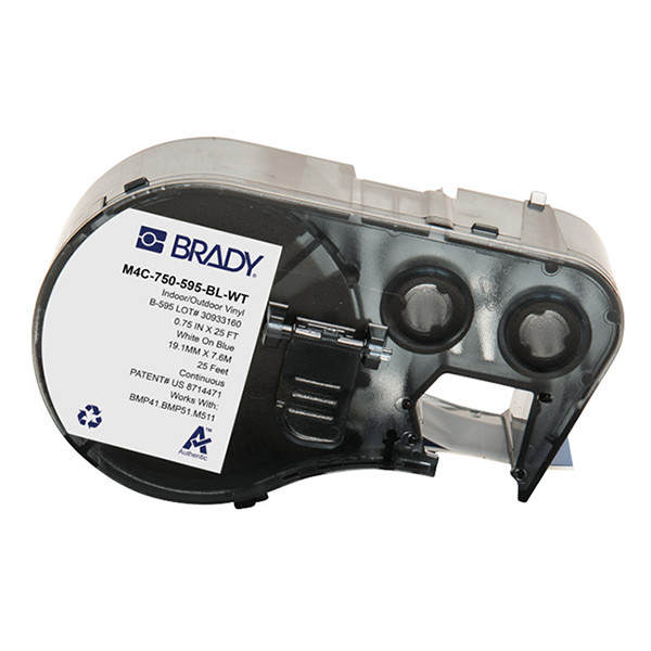 Brady M4C-750-595-BL-WT vinyltejp | vit text - blåt tejp | 19,05mm x 7,62m (original) M4C-750-595-BL-WT 148186 - 1