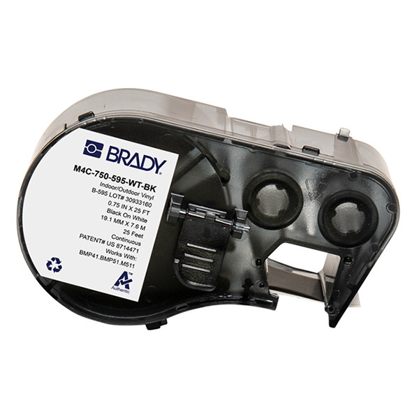 Brady M4C-750-595-WT-BK vinyltejp | svart text - vit tejp | 19,05mm x 7,62m (original) M4C-750-595-WT-BK 147977 - 1