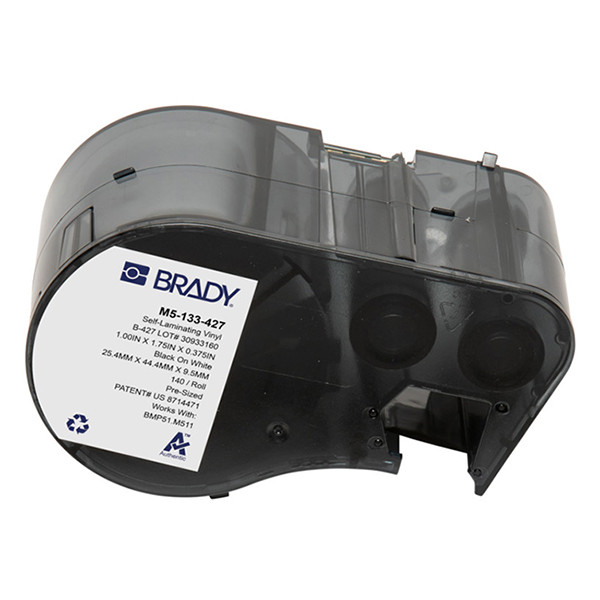 Brady M5-133-427 laminerad vinyltejp | svart text - vit tejp | 25,4mm x 44,45mm x 9,53mm (original) M5-133-427 148138 - 1