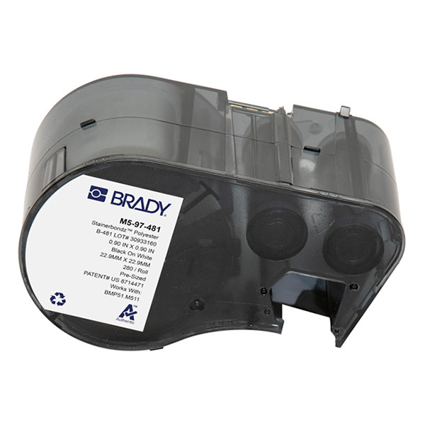 Brady M5-97-481 polyestertejp | svart text - vit tejp | 22,86mm x 22,86mm (original) M5-97-481 147998 - 1