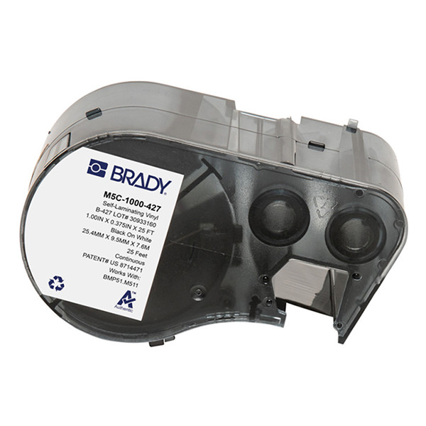 Brady M5C-1000-427 laminerad vinyltejp | svart text - vit tejp | 25,4mm x 7,62m x 9,53mm (original) M5C-1000-427 148402 - 1