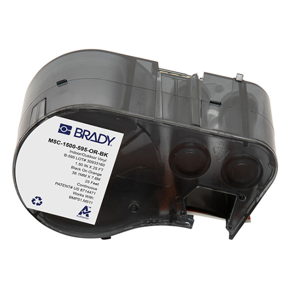 Brady M5C-1500-595-OR-BK vinyltejp | svart text - orange tejp | 38,1mm x 7,62m (original) M5C-1500-595-OR-BK 148218 - 1