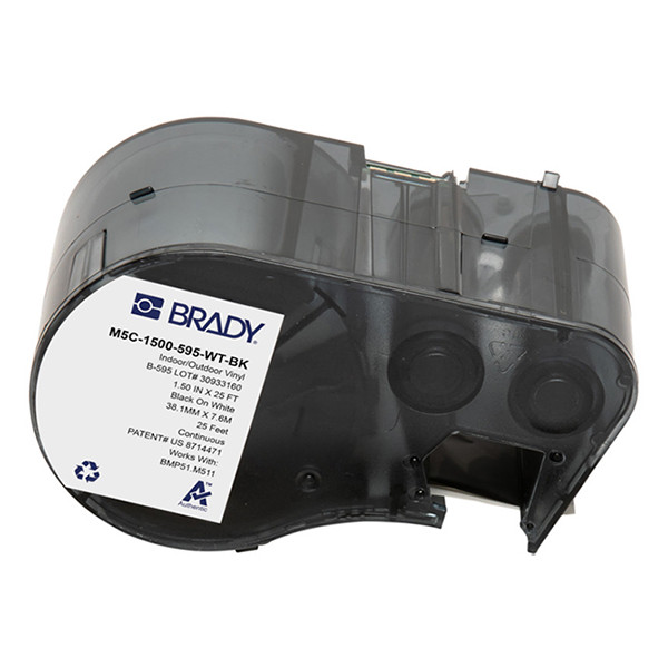 Brady M5C-1500-595-WT-BK vinyltejp | svart text - vit tejp | 38,1mm x 7,62mm (original) M5C-1500-595-WT-BK 148214 - 1