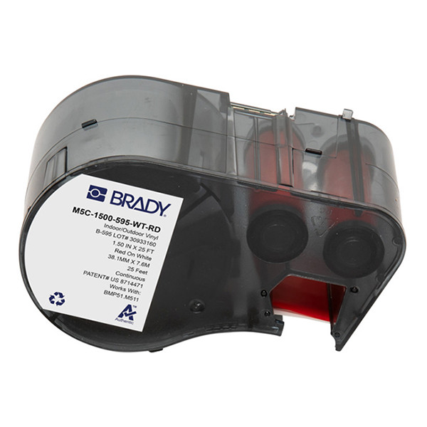 Brady M5C-1500-595-WT-RD vinyltejp | röd text - vit tejp | 38,1mm x 7,62m (original) M5C-1500-595-WT-RD 148212 - 1