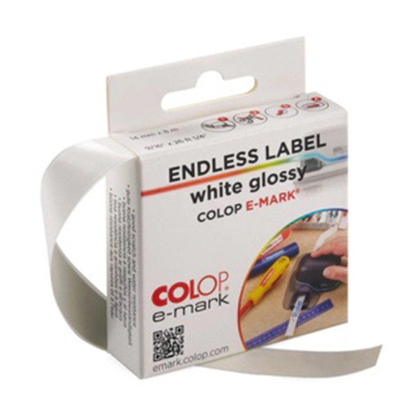 COLOP E-mark kontinuerlig etikett | blank vit | 14mm x 8m 155361 229169 - 1