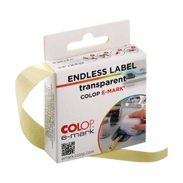 COLOP E-mark kontinuerlig etikett | transparent | 14mm x 8m 155362 229170 - 1