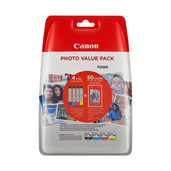 Canon CLI-571XL BK/C/M/Y bläckpatron 4-pack och fotopapper (original) 0332C005 0332C006 651000 - 1