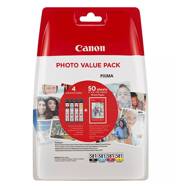 Canon CLI-581 BK/C/M/Y bläckpatron och fotopapper Value Pack (original) 2106C005 2106C006 010302 - 1