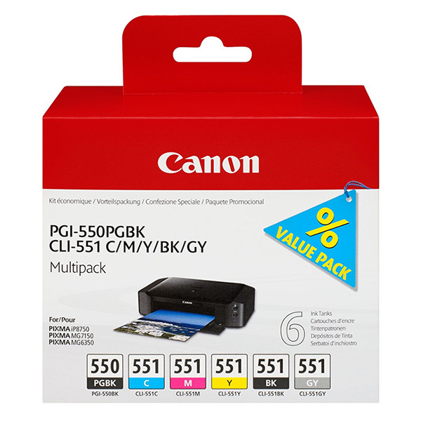 Canon PGI-550PGBK/CLI-551 C/M/Y/BK/GY bläckpatron 6-pack (original) Canon  123ink.se