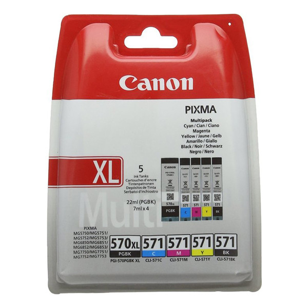 SMARTOMI 5-pack PGI-570 XL CLI-571 XL kompatibla bläckpatroner Canon  pgi-570 cli-571 bläck för användning med skrivare i serien CANON Pixma  MG5750