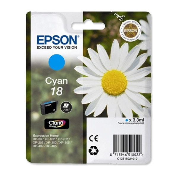 Epson 18 (T1802) cyan bläckpatron (original) C13T18024010 C13T18024012 026470 - 1