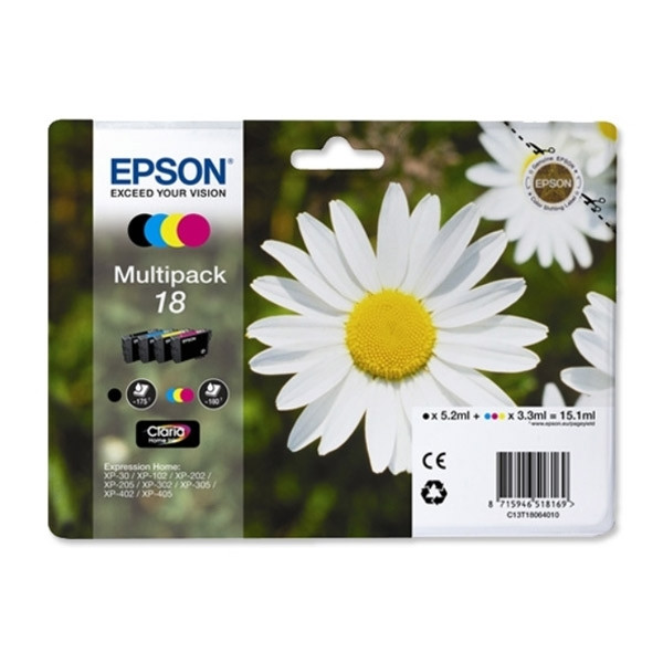 Epson 18 (T1806) BK/C/M/Y bläckpatron 4-pack (original) C13T18064010 C13T18064012 026476 - 1