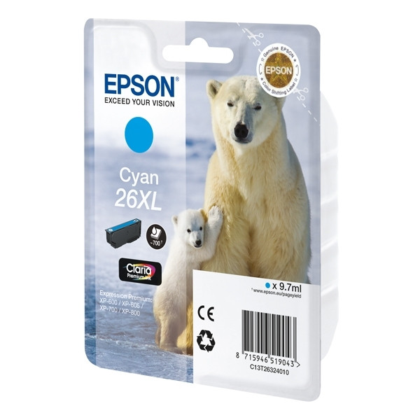 Epson 26XL (T2632) cyan bläckpatron hög kapacitet (original) C13T26324010 C13T26324012 026512 - 1