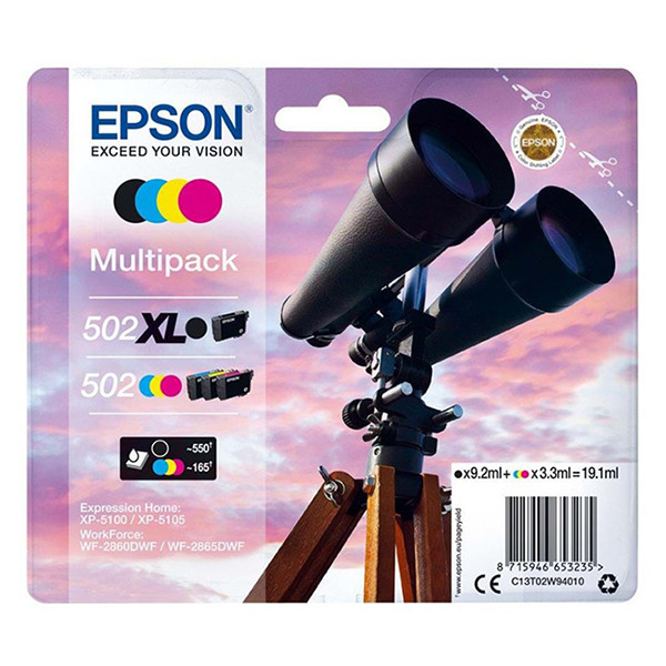 Epson 502XL BK + 502 C/M/Y (T02W9) bläckpatron 4-pack (original) C13T02W94010 652028 - 1
