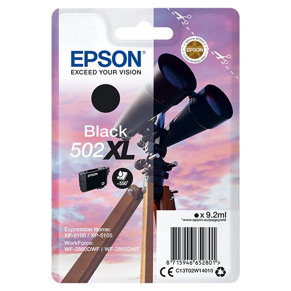 Epson 502XL (T02W1) svart bläckpatron hög kapacitet (original) C13T02W14010 C13T02W14020 024108 - 1