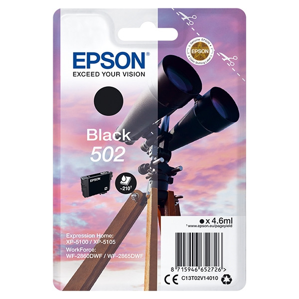 Epson 502 (T02V1) svart bläckpatron (original) C13T02V14010 C13T02V14020 024100 - 1