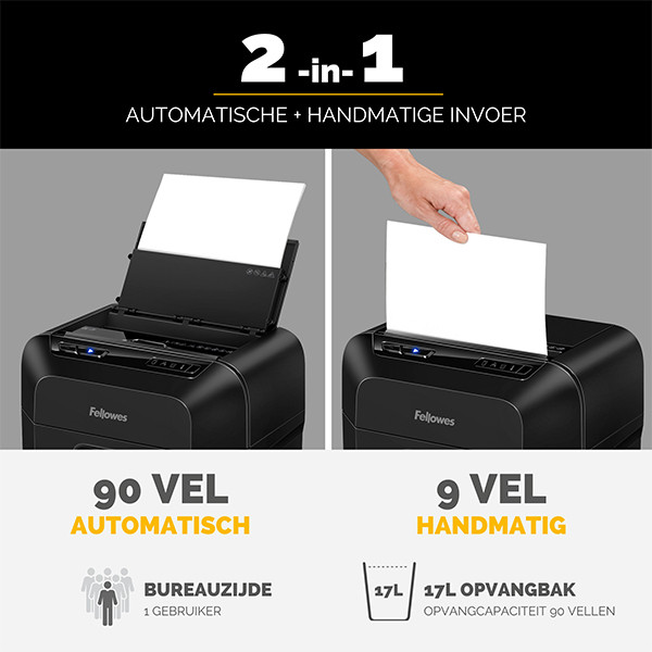 Fellowes Dokumentförstörare P4 | Fellowes AutoMax 90M [9.4Kg] 4633601 213374 - 5