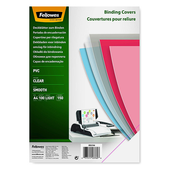 Fellowes PVC Inbindningsomslag 150 mikron transparent A4 | 100st 5376001 213211 - 1