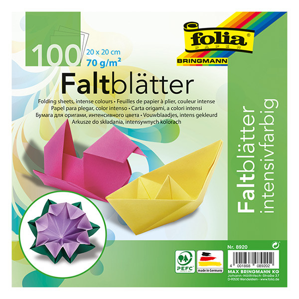Folia Färgat Papper 20x20cm sorterat | 100 ark FO-8920 222107 - 2