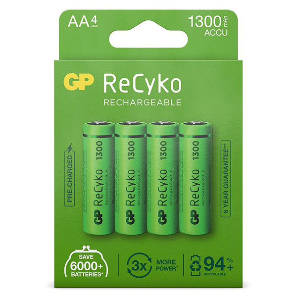 GP 1300 ReCyko Uppladdningsbart AA | HR06 Ni-Mh batteri 4-pack AA HR06 HR6 AGP00108 - 1