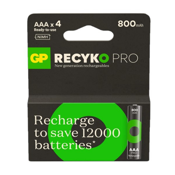 GP 800 ReCyko+ uppladdningsbara HR03 AAA batteri 4-pack GP85AAAHCB 215052 - 1