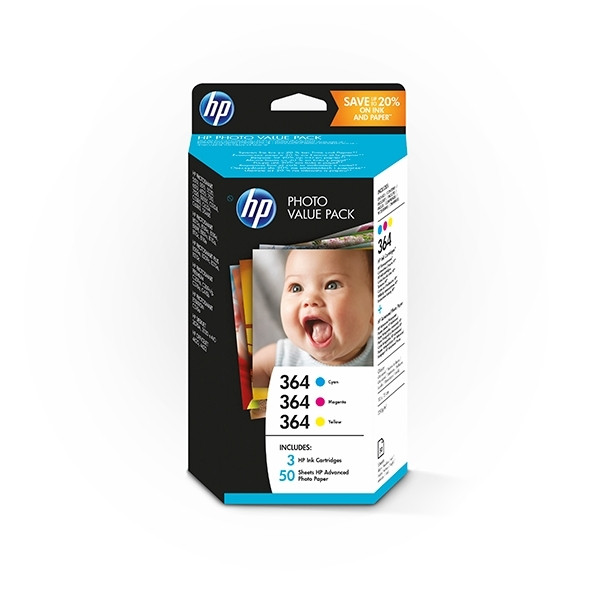 HP 364 Photo value pack (T9D88EE) 3 patroner + fotopapper (original) T9D88EE 055108 - 1