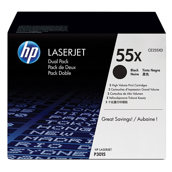 HP 55XD (CE255XD) svart toner 2-pack (original) CE255XD 054100 - 1