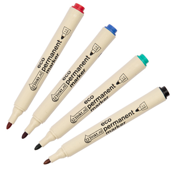 Märkpenna permanent 1 - 3mm | 123ink | sorterade färger | 4st | återvunnet plast  390601 - 1