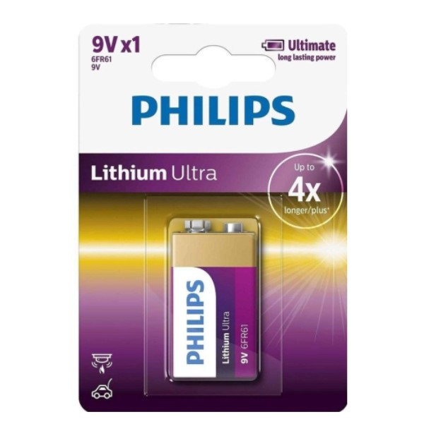 Philips Lithium Ultra 6FR61 E-block 9V batteri 6FR61LB1A/10 098311 - 1