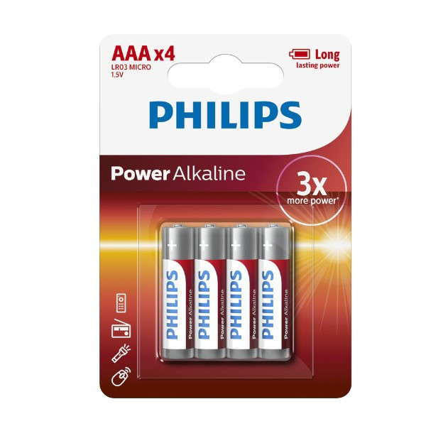 Philips Power Alkaline LR03 Micro AAA batteri 4-pack $$ LR03P4B/10 098302 - 1