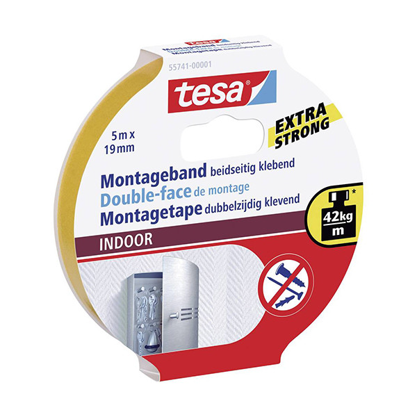 Tesa Dubbelhäftande tejp | 19mm x 5m | Tesa Powerbond Indoor Extra Strong | vit 55741-00001-03 203355 - 1